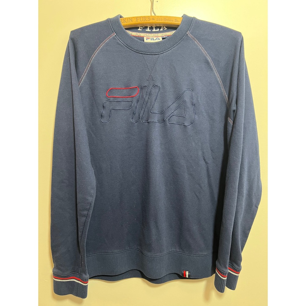 Vintage Fila Crewneck Sweatshirt Navy Blue Embroidered Logo Men Large Sportswear - Picture 8 of 8